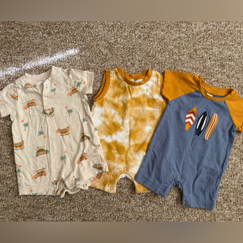 Set of Three Baby Rompers with Fun Prints